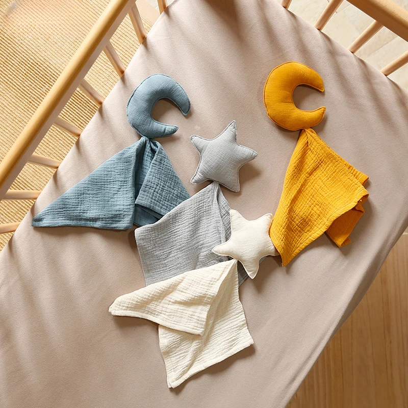 

Детское Хлопковое одеяло из муслина, мягкое одеяло со звездами для новорожденных, спящие куклы, милая детская игрушка для сна, успокаивающее полотенце, искусственное полотенце