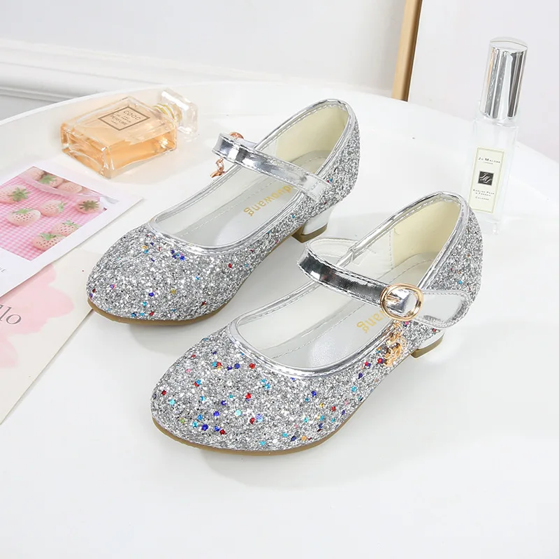 

2022 Girls Purple High Heels For Kids Princess RED Leather Shoe Footwear Children's Party Wedding Shoes Round Toe 1-3CM