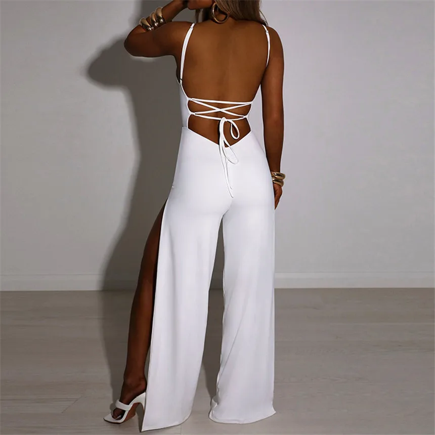 Женский комбинезон на бретелях-спагетти с открытой спиной