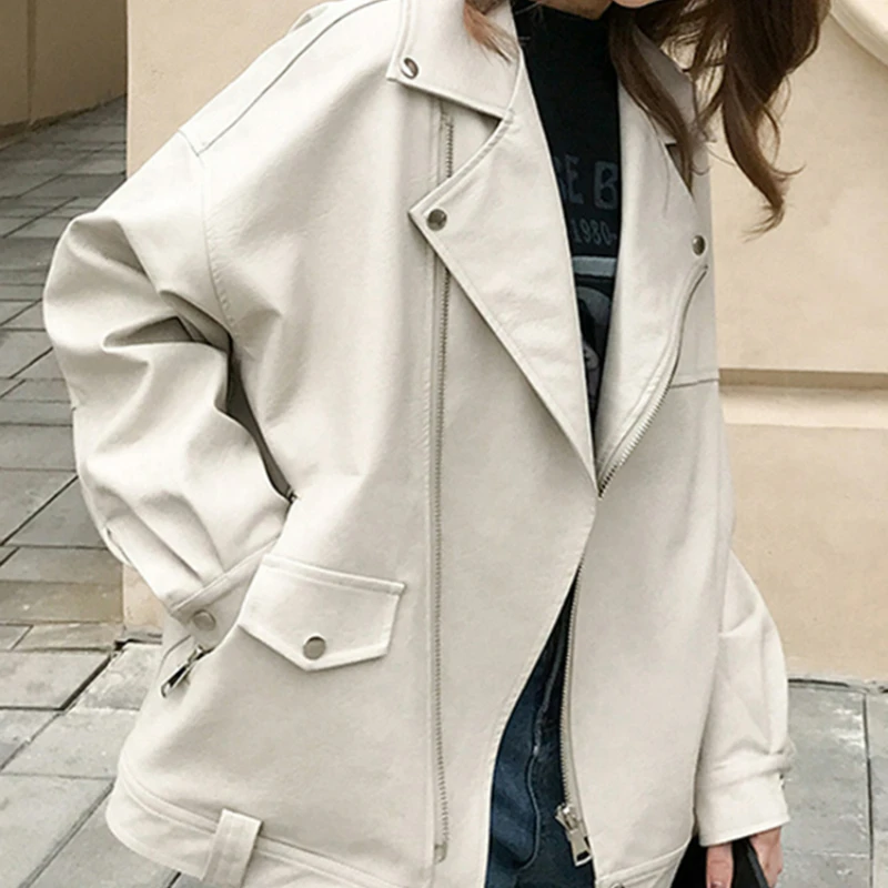 Faux Leather Jacket Women Casual PU Loose Motorcycle Jackets Female Streetwear Oversized Coat Korean Chic New Spring