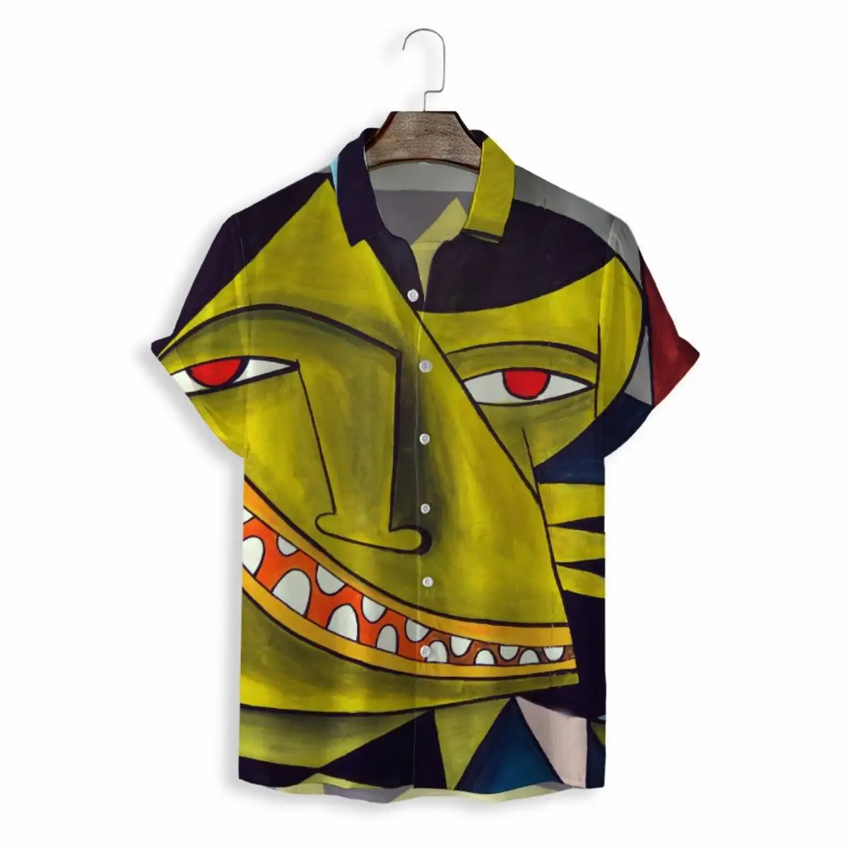 

Foreign trade cross-border 2023 fashion summer 3D digital printed strange face graffiti casual loose men's short-sleeved shirt