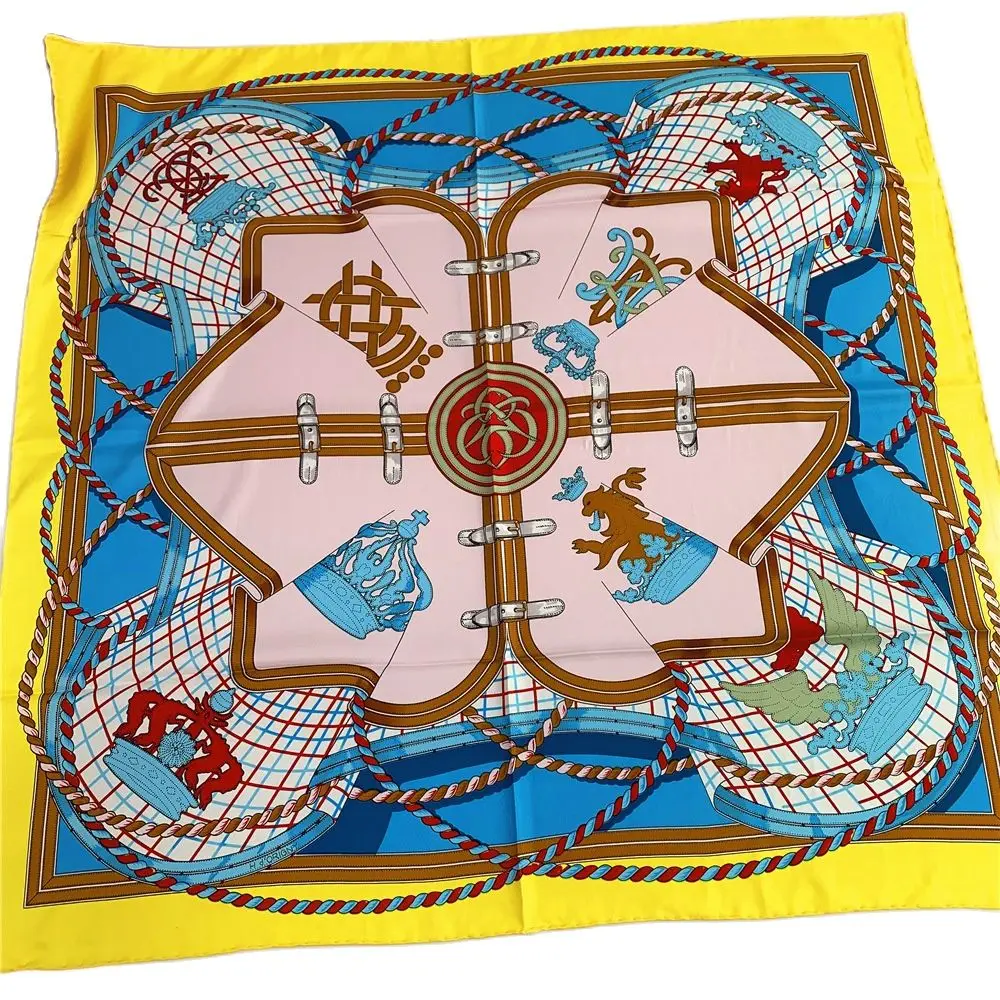 

Luxury Brand Twill Silk Long Small Scarf Women Grid Crown Printed Headband Shawl Muslim Hijab 90cm*90cm Big Size Square Scarves