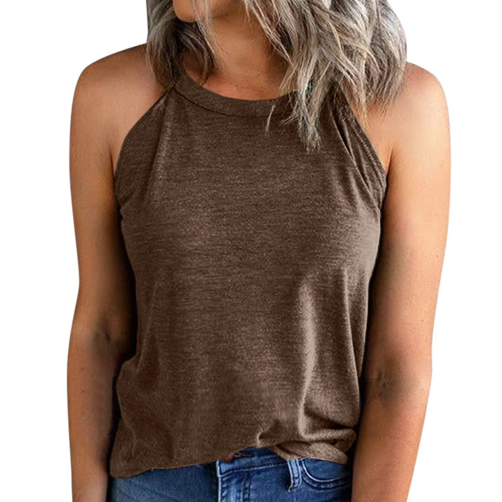

Майка женская коричневая без рукавов, повседневный однотонный жилет, топ, туника, одежда на лето