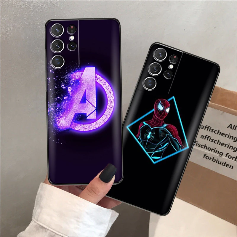 

Marvel The Avengers Iron Man Phone Case For Samsung Galaxy S22 S21 S20 Ultra FE 5G S22 S10 10E S9 Plus Black Back