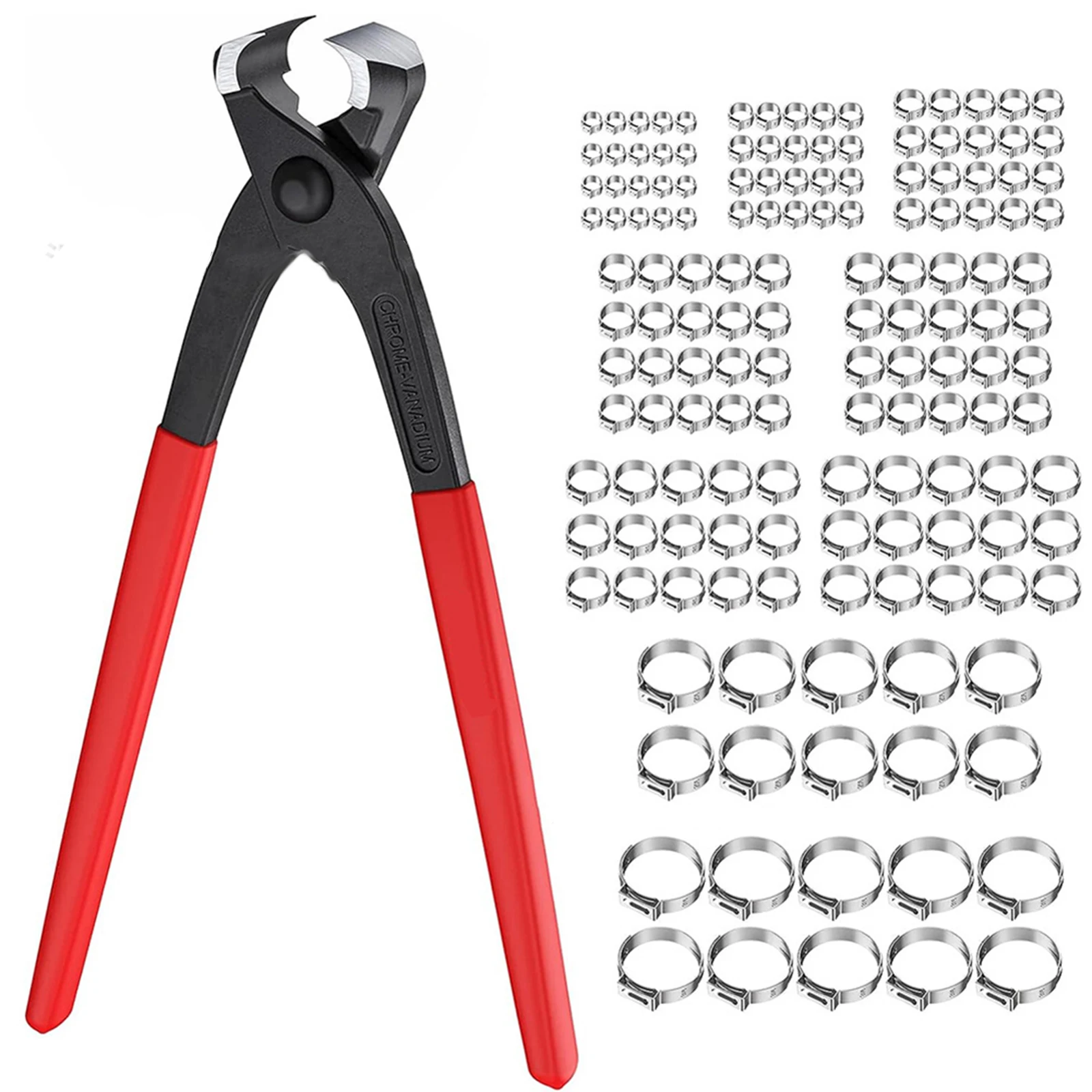

Clamps Hose Clamps With Storage Box 10 Different Sizes Clamps In A Box Clamps With Ears For Long-term Use One-ear Hose Clamp