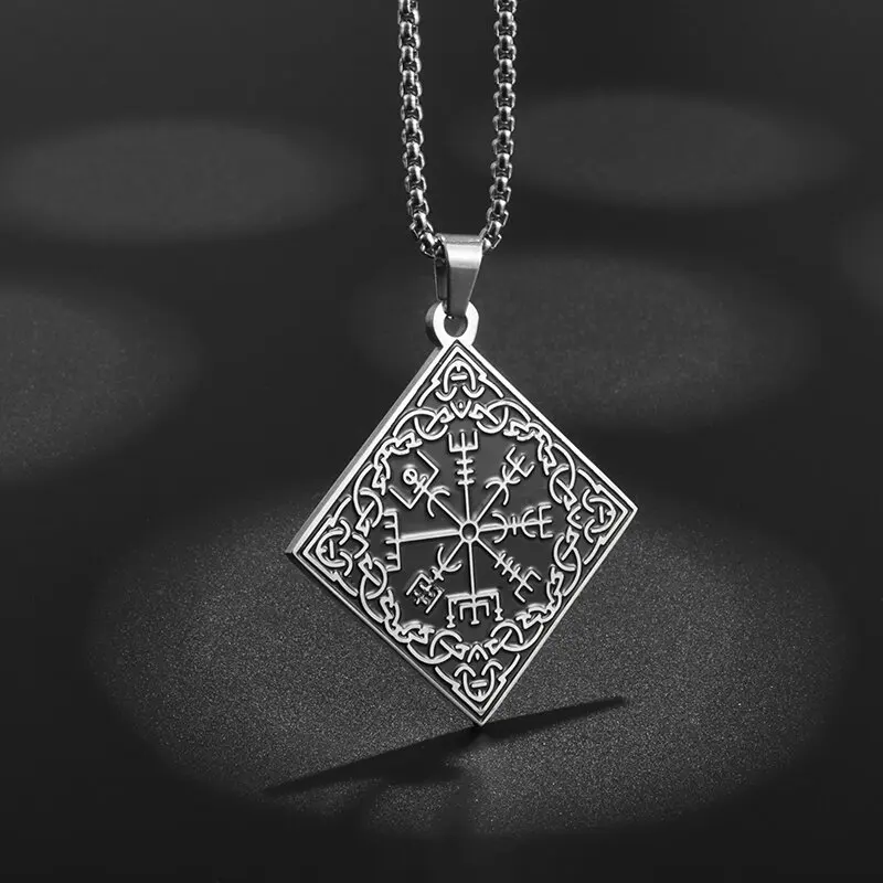 

Viking Celtic Knot Compass Necklace for Men Reversible Nordic Runes Stainless Steel Pendant Men Amulets Icelandic Jewelry