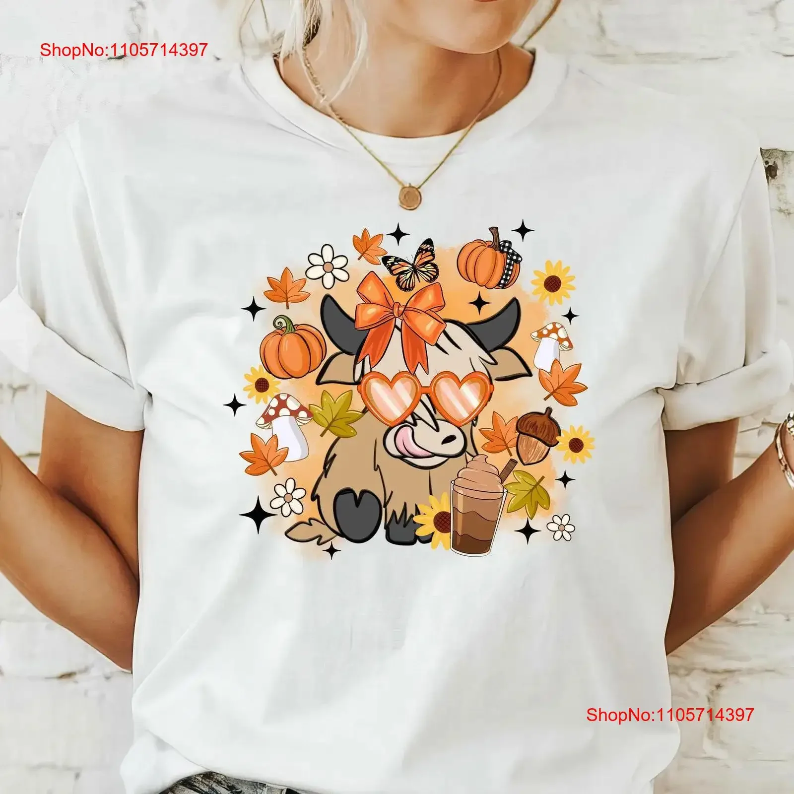 Фото Футболка Howdy Fall с принтом коровы и тыквы, в стиле вестерн, винтажная, с эффектом потертости, стильная, с графическим дизайном, дизайнерская одежда, уличная мода №1