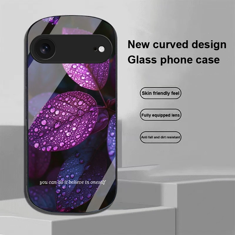 Фото Синие фиолетовые листья для iPhone 17, 16, 15, 14, 13 Plus 12, mini 11 Pro Max XR Xs X 7 8 22, эллиптический чехол для телефона из закаленного стекла №5