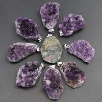 natural raw ore amethyst irregular pendants crystals charms reiki purple stone mineral quartz healing decoration ornament 6pcs