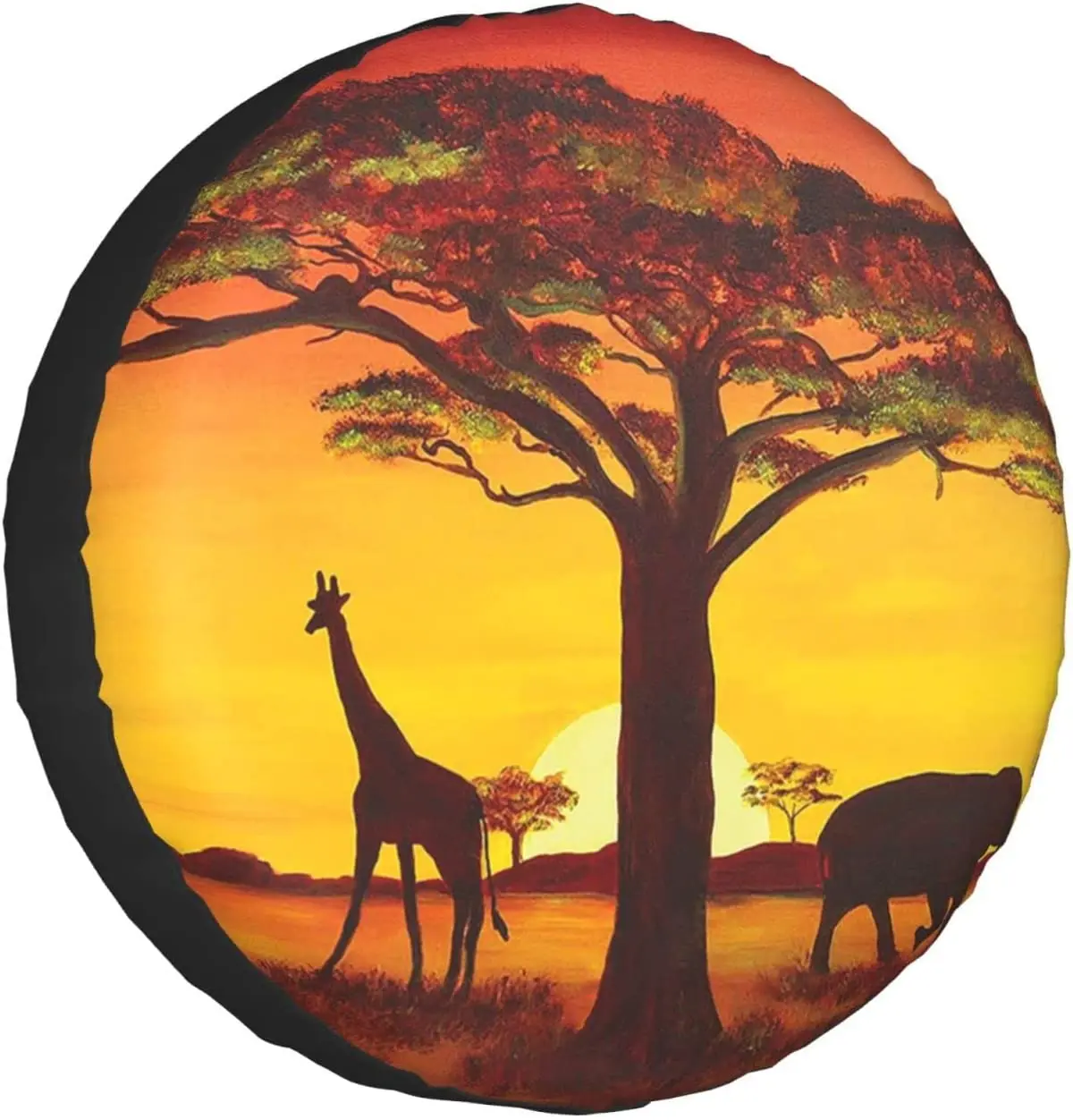 

African Animal Sunset Printed Spare Tire Cover Waterproof Tire Wheel Protector for Car Truck SUV Camper Trailer Rv 14"-17"