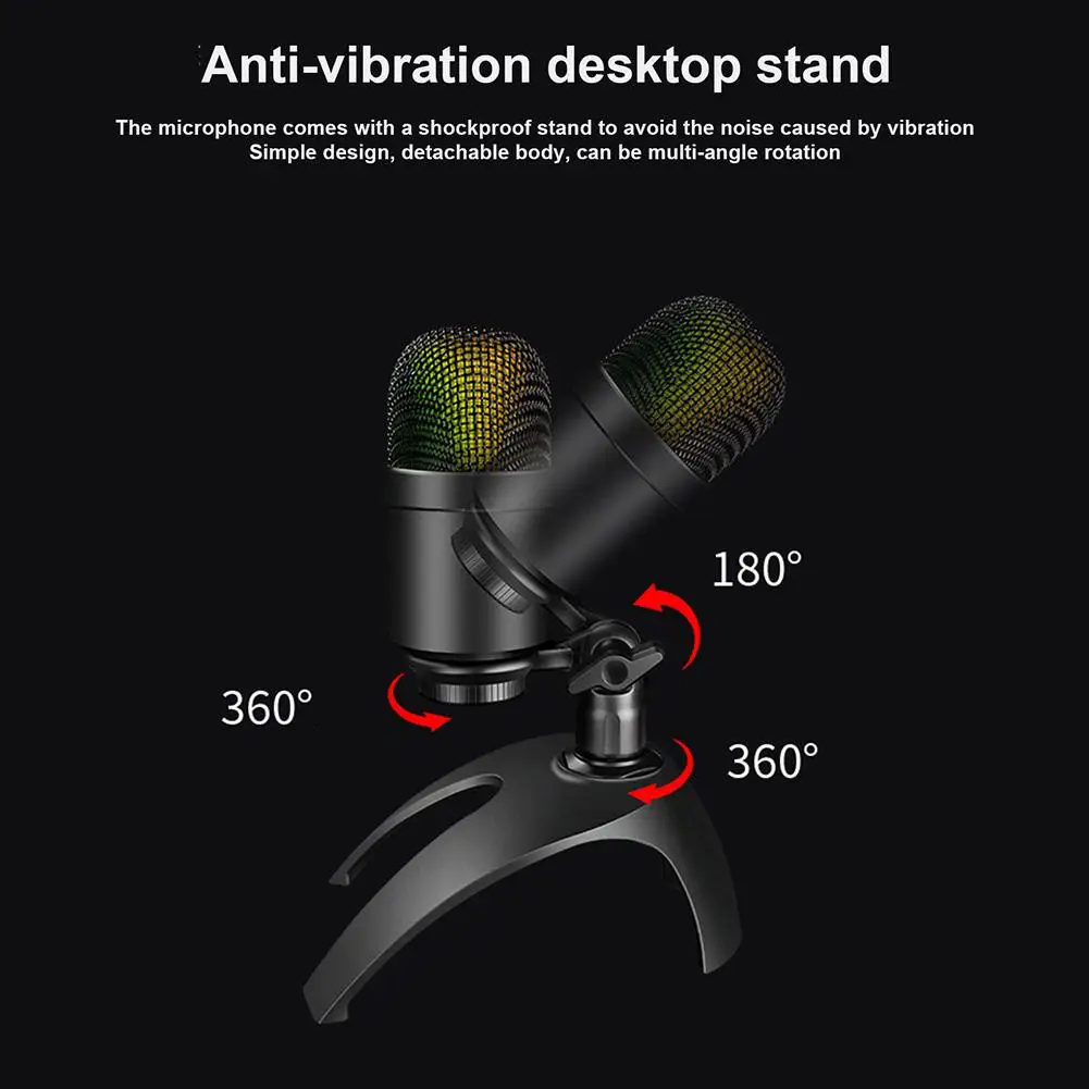 RGB Lighting Stereo Microphone Colorful Dynamic Rotatable Usb Condenser for Computer Gaming Live Video Conference Mic enlarge