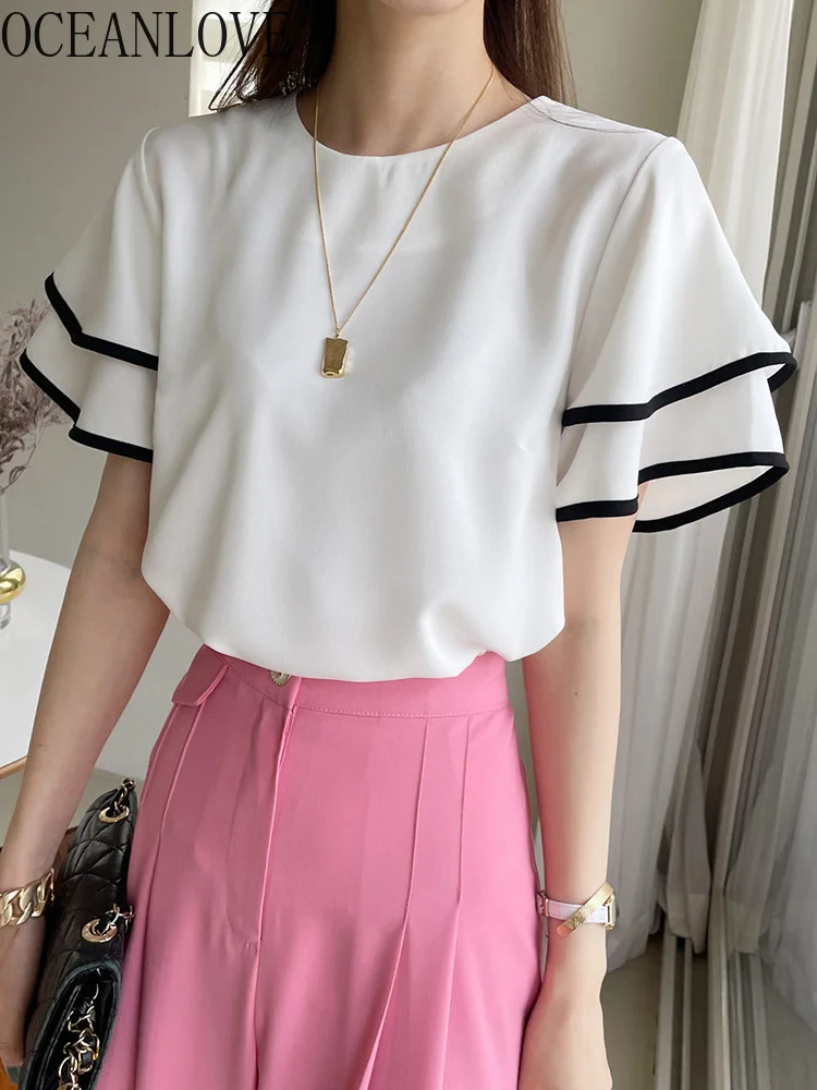 

Blouses Women Tops Striped Butterly Sleeve Summer Blusas eminina Rules Japan Style Sweet Ropa Mujer Elegant