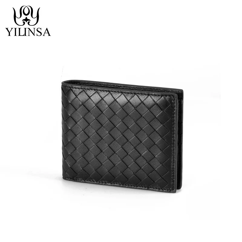 New Sheepskin Woven Men's Wallet Short Genuine Leather Business Leisure Youth Ultra-thin Wallet Soft Leather Wallet