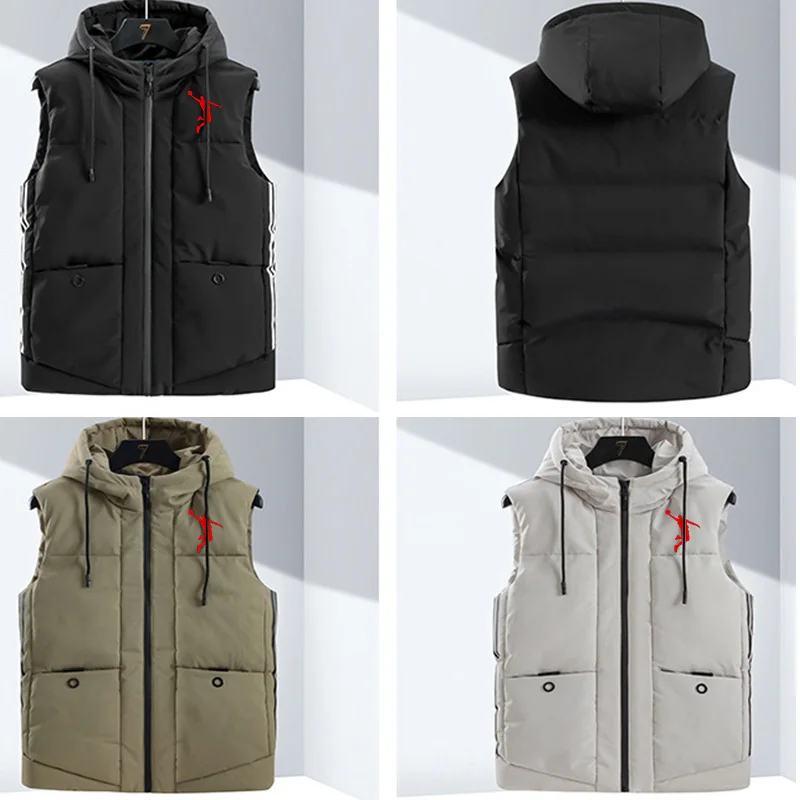 Men's Winter Jacket Casual Thickening Warm Windproof Sleeveless Vest Hooded Jacket Vest Sports Pocket Vest Men's 5XL