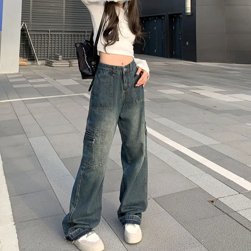 Women's Y2K Clothes Retro Cargo Summer Multi-Pocket Vintage Straight Trousers Sports Jeans Streetwear Korean Clothes Women 2023