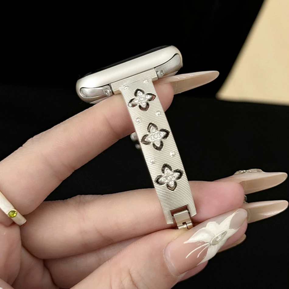 Полый металлический ремешок с цирконом для Apple iWatch Series 10 9 8 7 6 5 SE Ultra 2 Band 46 38 40 41 44 42 45