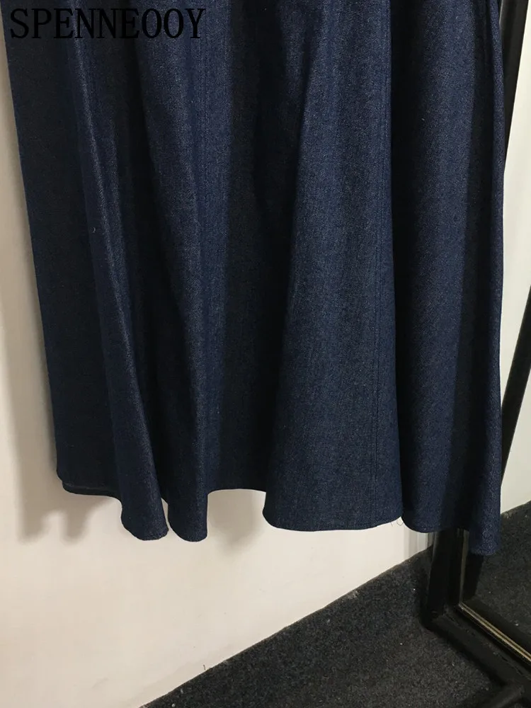 Женская Длинная Юбка-миди SPENNEOOY темно-синяя ковбойская юбка с застежкой-молнией