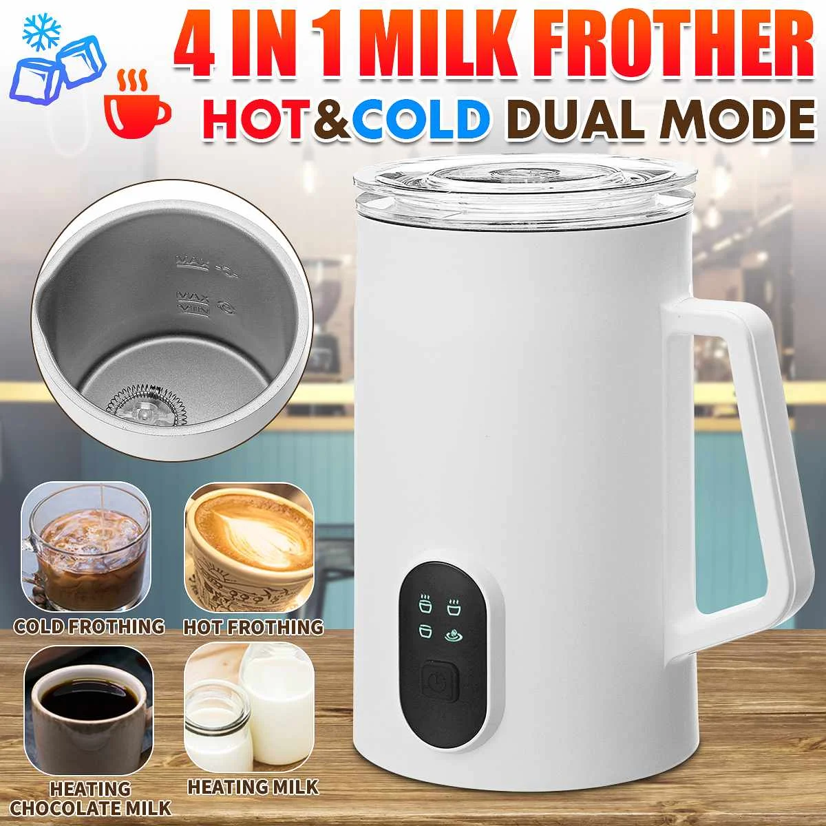New 4 in 1 Milk Frother Frothing Foamer Fully automatic Milk Warmer Cold/Hot Latte Cappuccino Chocolate Foam Maker for Coffee
