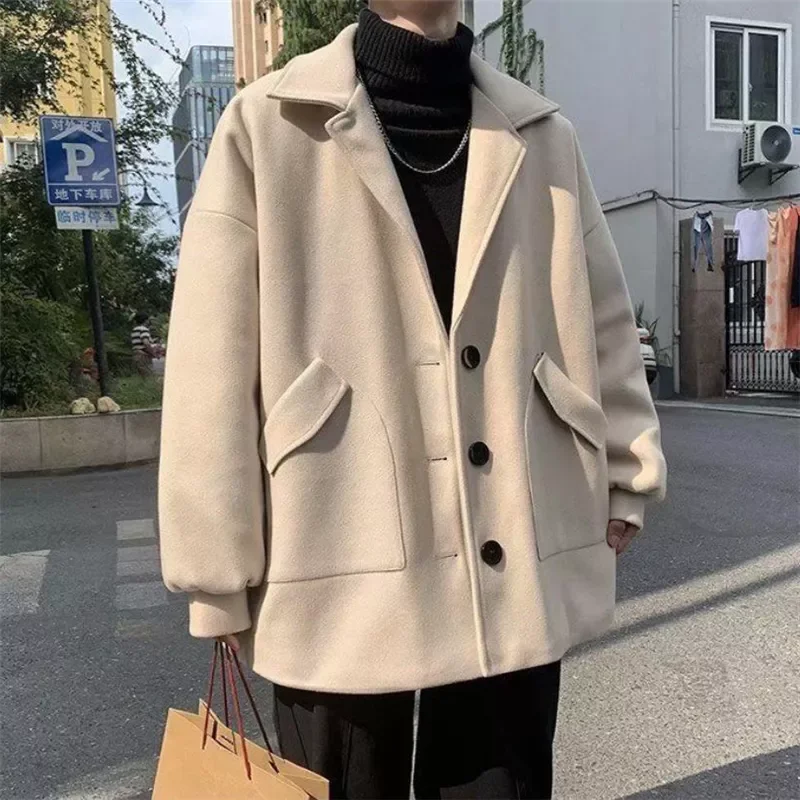 

New in Coat Men Autumn Winter Korean Fashion Turn-down Coats Thicken Windbreaker Solid Single-breasted Outerwear Male 2022 jacke