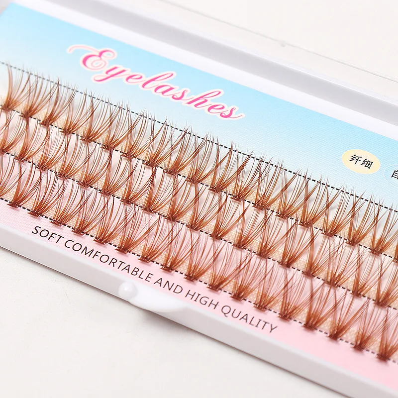 

3 ряда 20D коричневые толстые индивидуальные Искусственные ресницы для наращивания, одиночные Цветочные кластеры, короткий корень для макия...