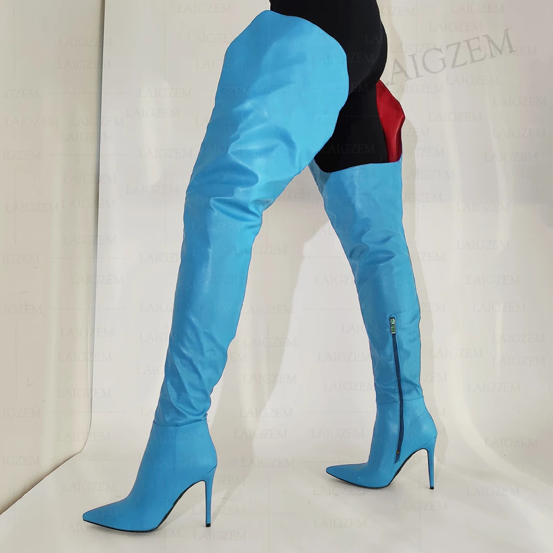 ZHIMA Женские сапоги до бедра Сексуальные с острым носком на тонком высоком каблуке