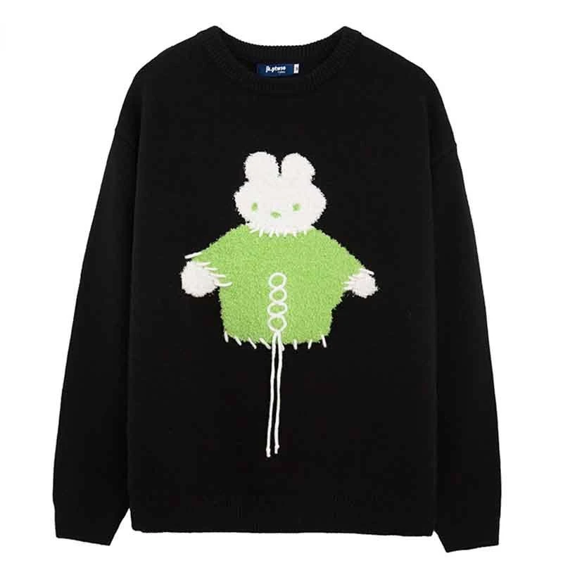 

Women Cartoon Rabbit Knitted Sweater Top Women Streetwear Vintage Jumpers Pullover Autumn Cotton College Sweaters Unisex 2022new