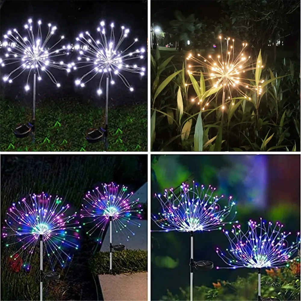 

90/120/150LED Solar Outdoor Light Waterproof Solar Fireworks Lights Holiday Fairy Lights Garden New Year Christmas Decoration
