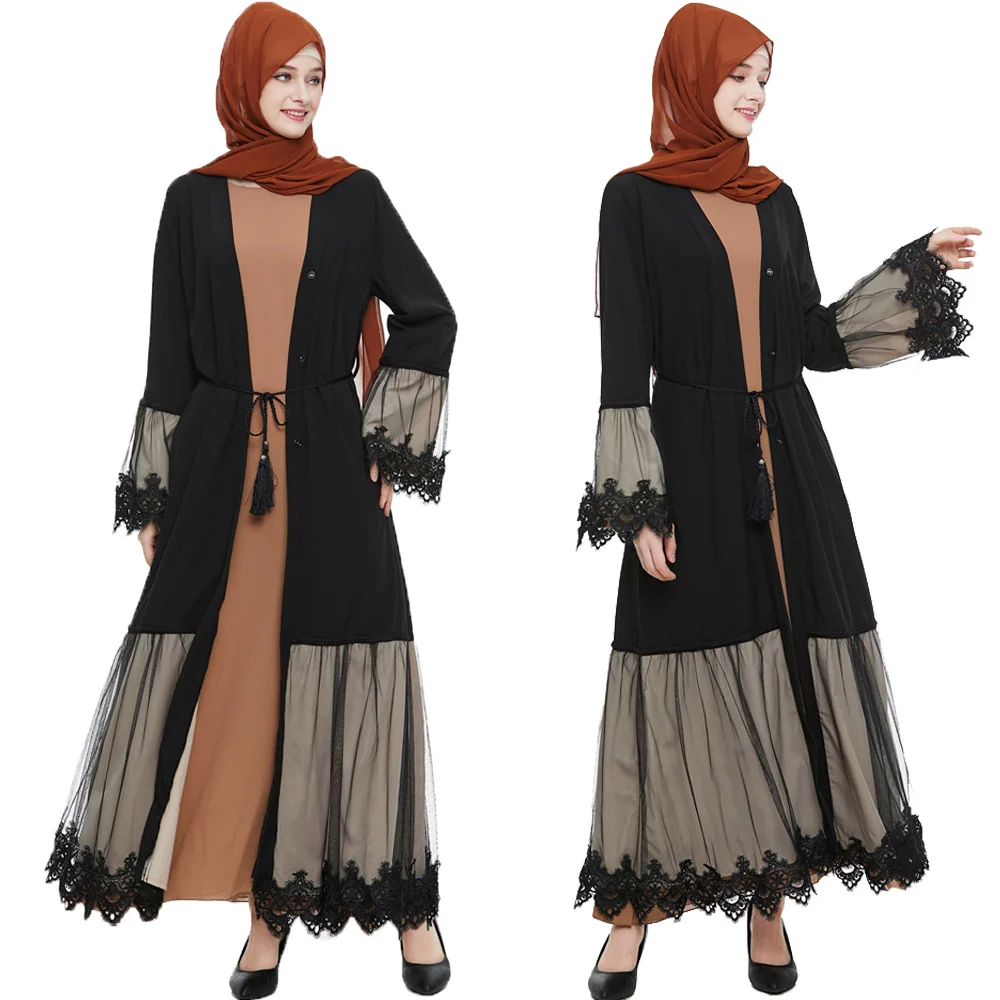 

Средний Восток открытая абайя женское элегантное мусульманское кимоно Дубай Макси платье кружевной сетчатый кафтан ИД Мубарак цзилабаб Caftan исламская женская