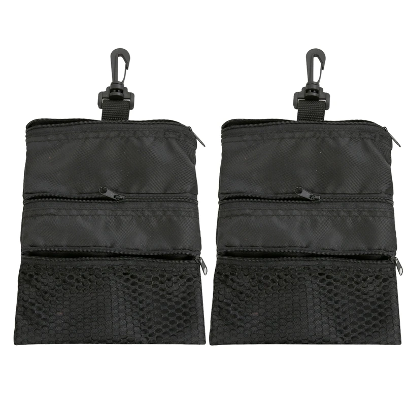 

2 Pack Golf Pouch Bag Pocket Golf Tee Bag Pouch With Plastic Clip, 3-Layer Zipper Golf Bag Accessories Golf Ball Pouch