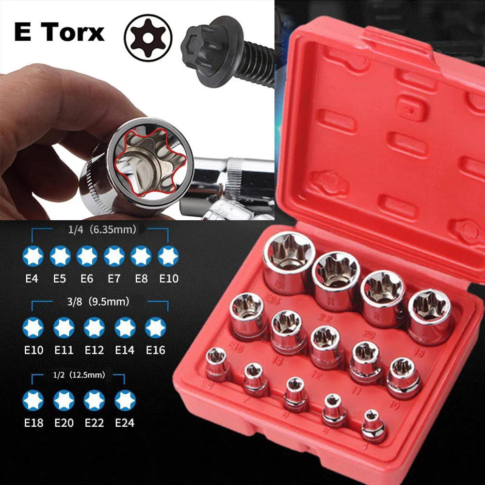 

Набор торцевых головок Torx E4-E24, 16 шт., ключ Torx с квадратным приводом, ударная головка гаечного ключа, механическая мастерская, гаечный ключ, ун...