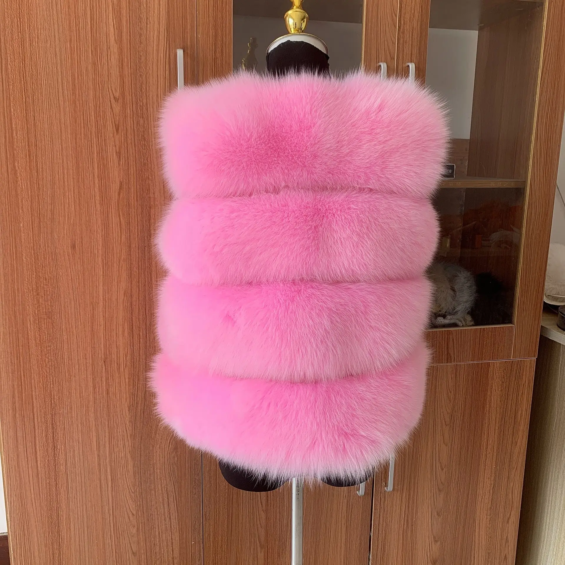 Natural genuine fox fur vest Pink popular real fur warm vest High quality women's autumn winter warm jacket Luxury fur coat enlarge