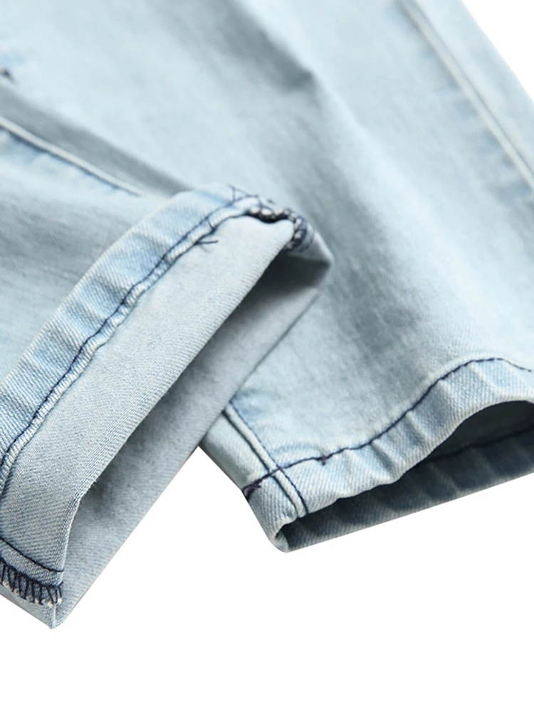 2023 Men European And American Street Denim Long Jeans Light Blue Feet Slim Solid Color Plus Size Denim Pants Free Shipping