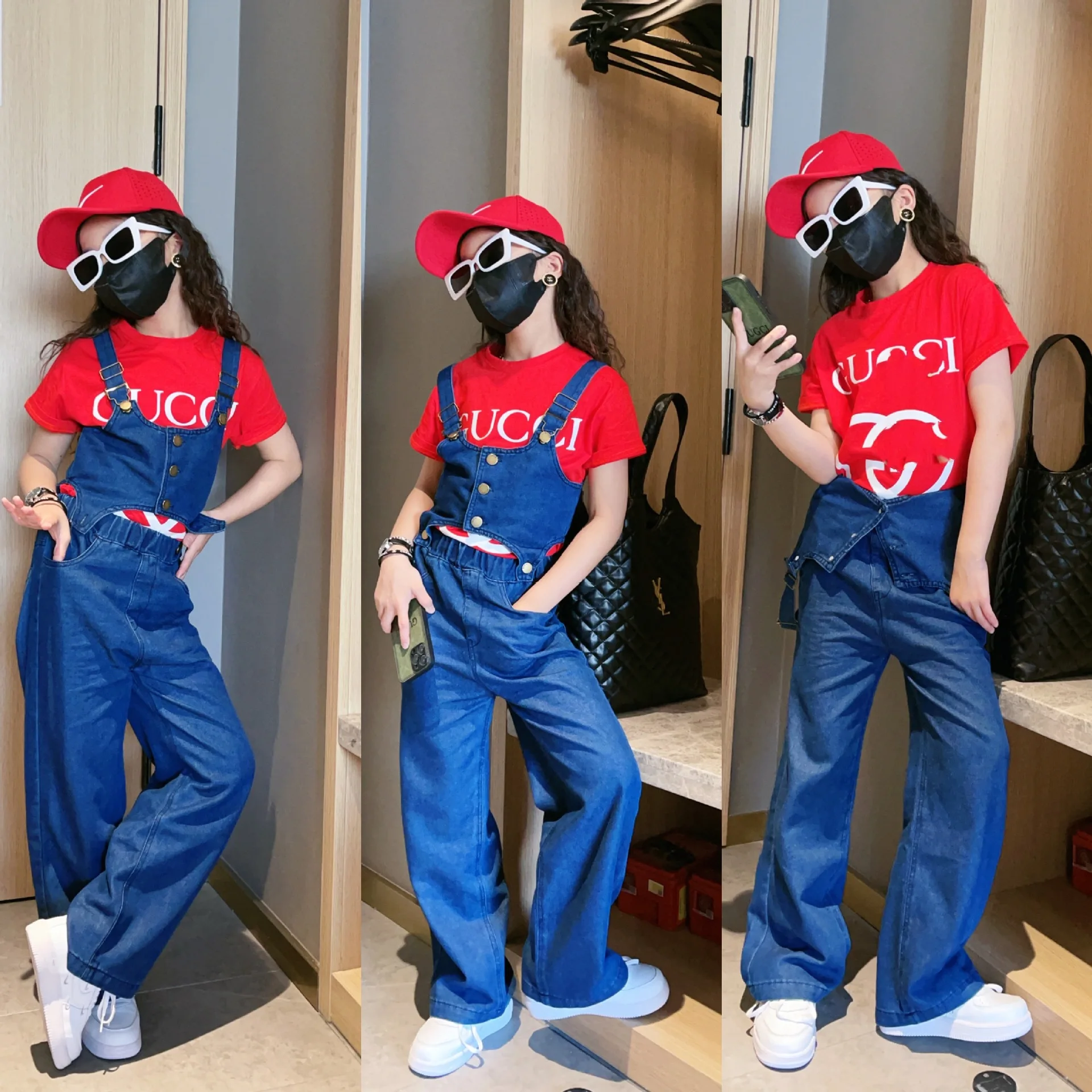 

Girls Clothes Set for Teenage Casual Shool Denim Overalls Two Piece Streetwear Fashion T-shirt Jeans Straight Pants Kids Outfits