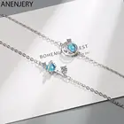 Женский браслет с голубым кристаллом ANENJERY, ювелирное изделие серебристого цвета с подвесками в виде вселенной, планеты, звезды, цепочка из циркония