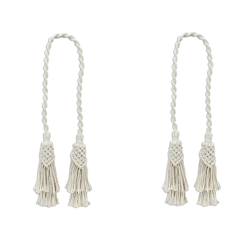

2Pcs Bohemian Curtain Tiebacks Cotton Macrame Tassel Decoration Weave Curtains Tieback Home Room Decor