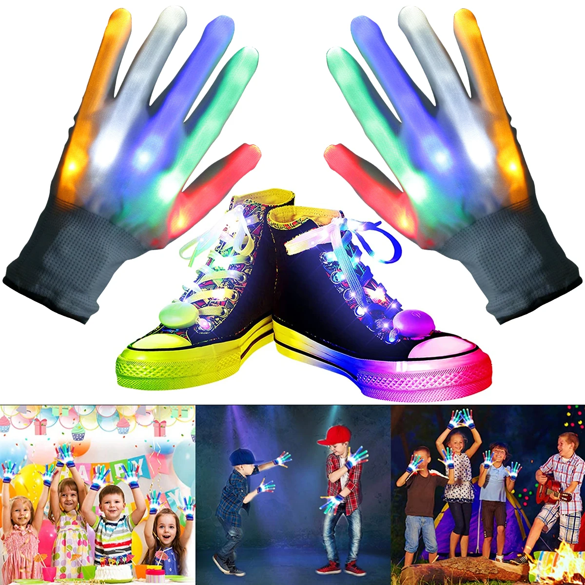 

LED Luminous Gloves Shoelaces Light Up Gloves Shoelaces Breathable LED Gloves LED Shoelaces Battery Operated LED Finger Gloves