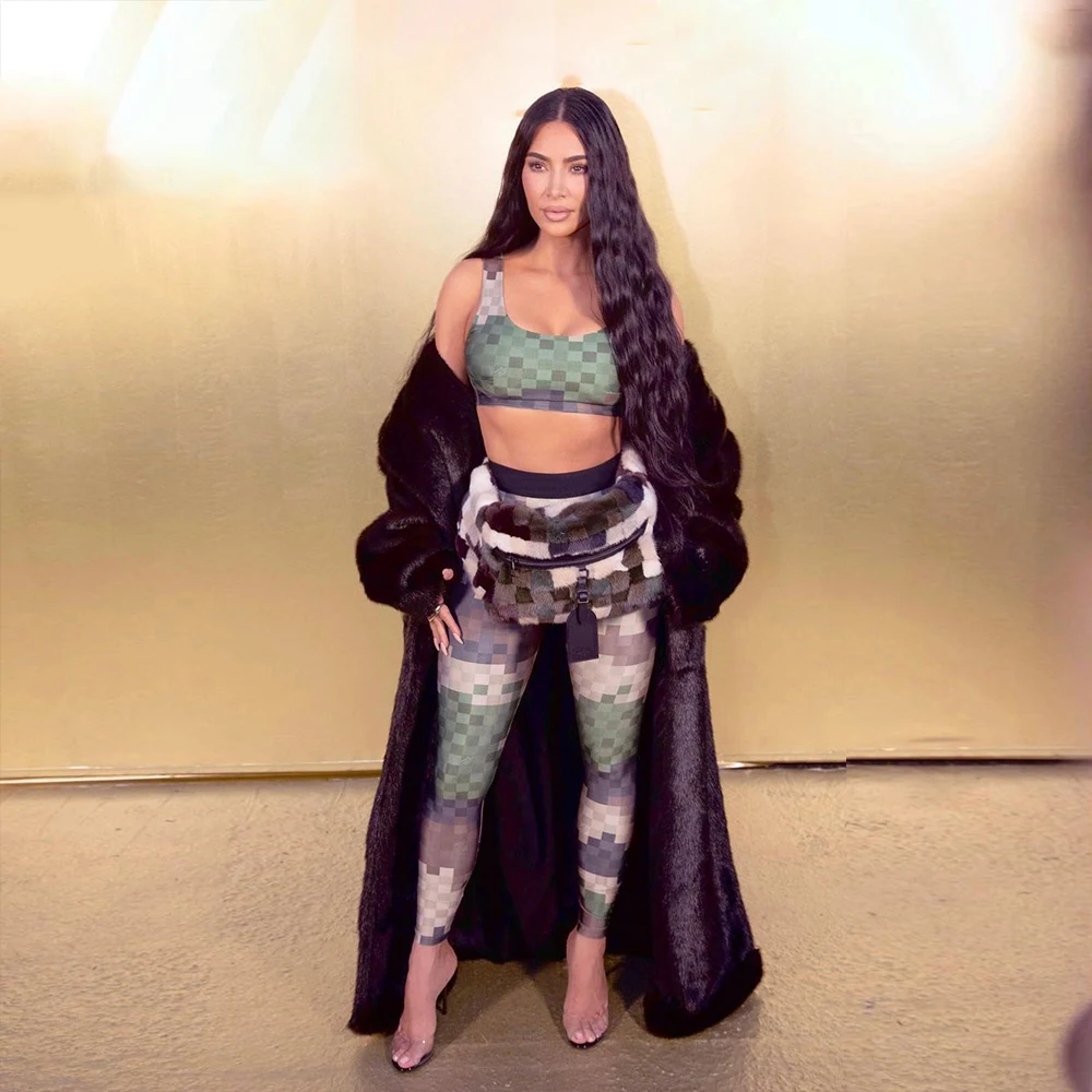 

Two Piece Set Women Printed Tracksuits Sexy Sleeveless Short Camisole Top+High Waist Pencil Pants Outfits 2023 Spring Fall Suit