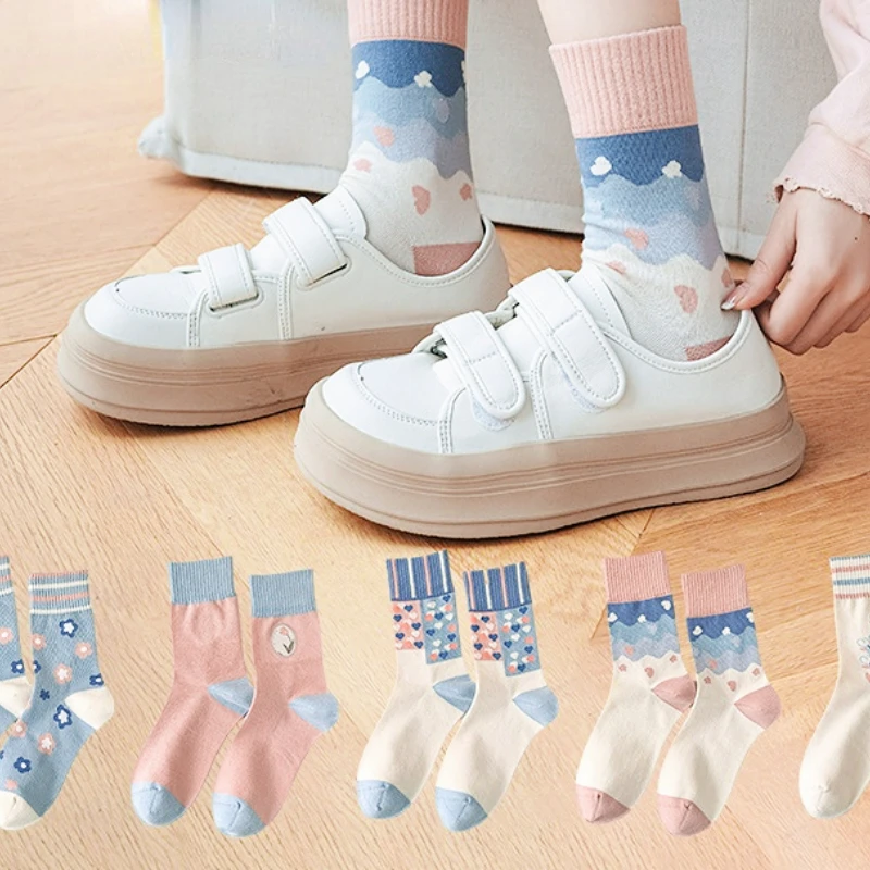 

Women's Socks High Quality 2023 New Casual Girls Cute Socks Breathable Flower Trend Printed Crew Socks For Ladies medium socks