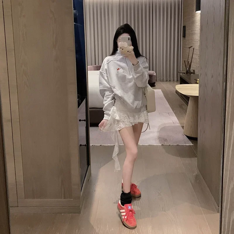 Женская толстовка с воротником-стойкой в стиле аниме Hello Kitty шикарные женские