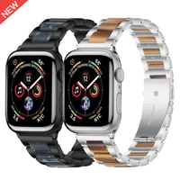 metal resin strap compatible with apple watch 44mm 42mm 40mm 38mm luxury stainless steel strap for iwatch 7 6 5 4 3 2 se band
