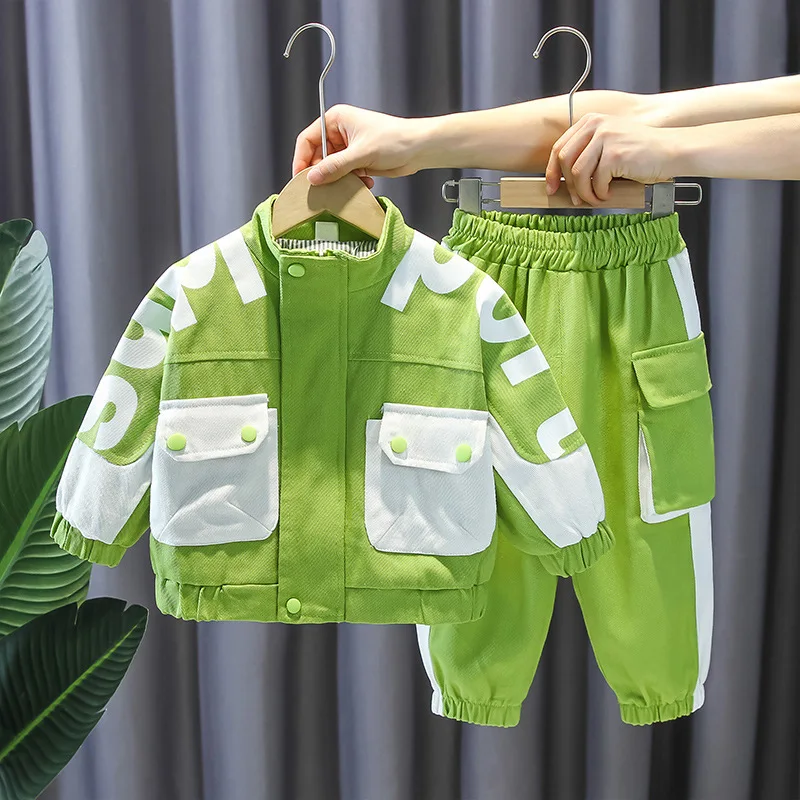 

Spring Autumn Contrast Toddler and Baby Boys Coat+Pant Sets Windproof Full Zip Children Outerwear Kids Outfits 1-10 Years