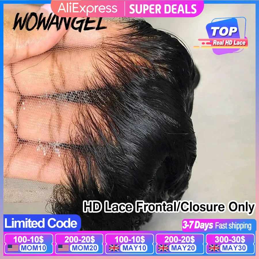 Wow Angel Invisible 13x4 Lace Frontal Only With Baby Hair Straight Remy Human Hair Melt Skins HD Transparent Lace Closure Only