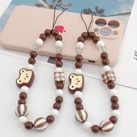 2022 mobile phone sling hanging rope little bear dish bead string womens mobile phone chain fashion accessories
