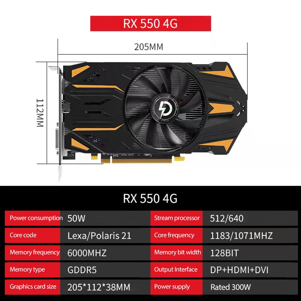 Видеокарта RX550 PCI-E 3 0 X16 128Bit 4GB GDDR5 DisplayPort DVI-D HDMI-совместимые видеокарты для AMD Radeon RX 550