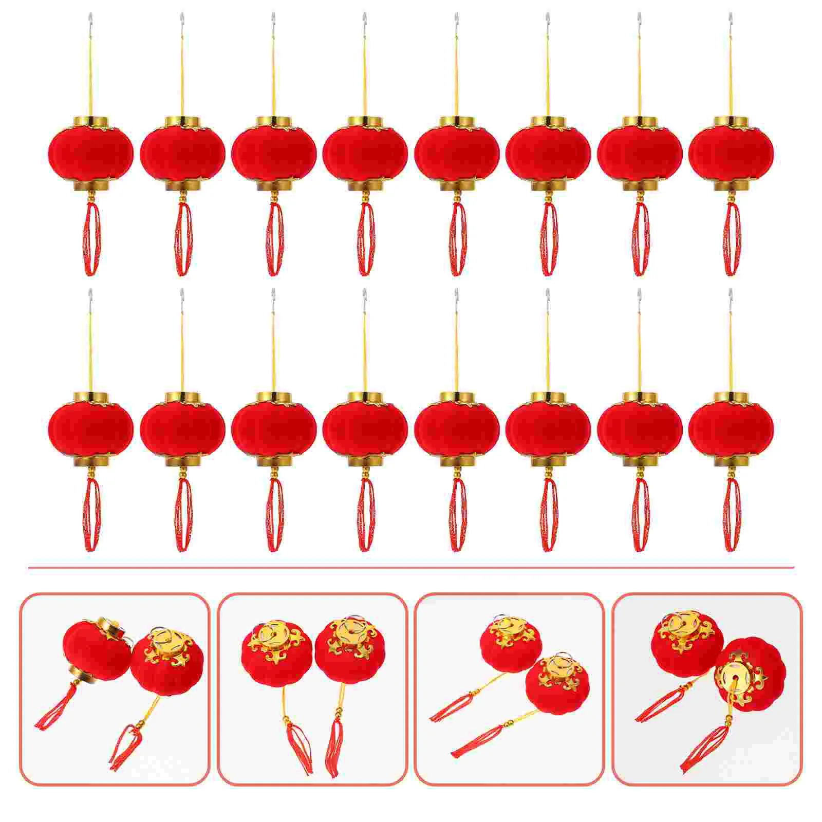 

16Pcs Flocking Red Lanterns Wall Hanging Lanterns Festival Decorative Lanterns