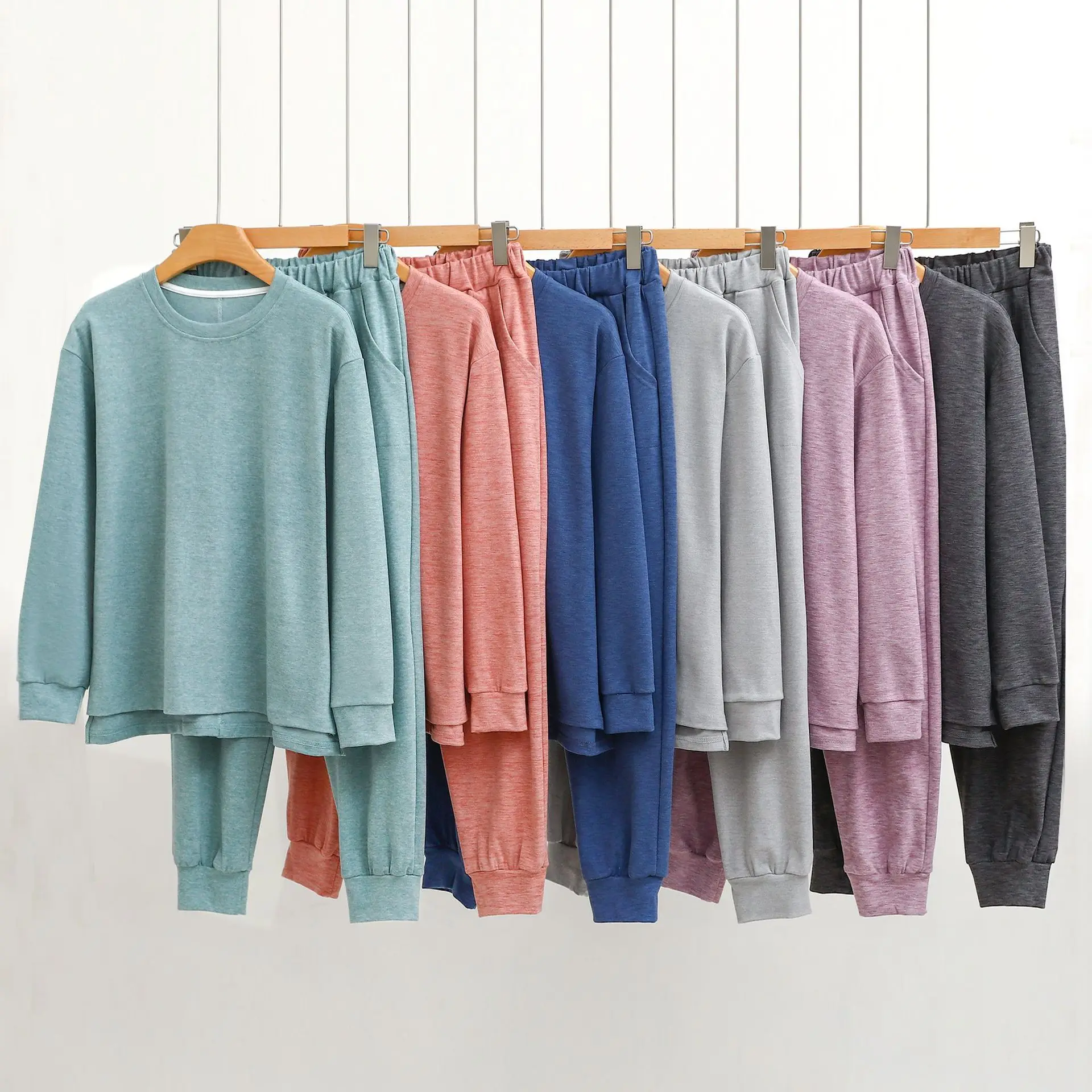 Women Thickened Homewear Sweater Suit Autumn/winter Symphony Flat Velvet Round Neck Short Front Long Back Fashion Thermal Home