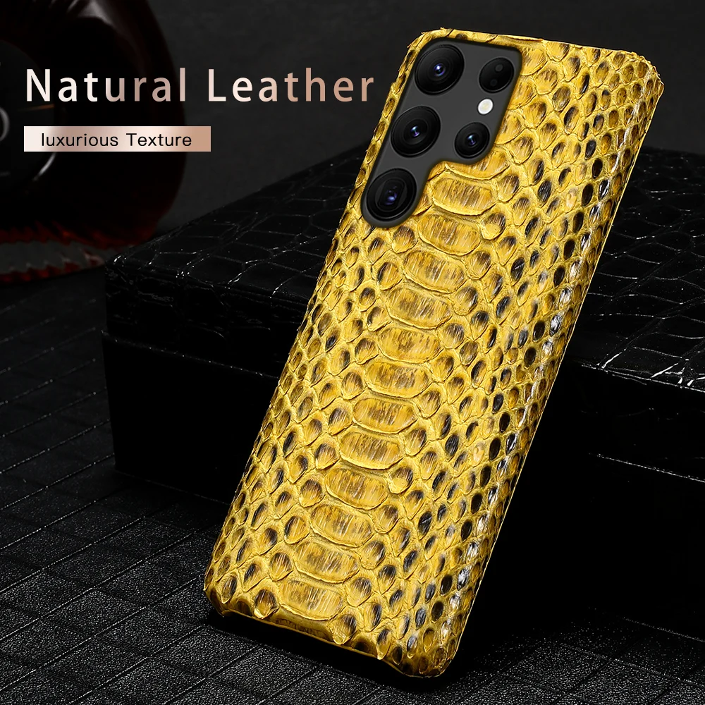 LANGSIDI Luxury Genuine Leather Phone Case For Samsung Galaxy s23 ultra s22 Plus S21 S20 Note 20 ultra Snakeskin Leather Cover