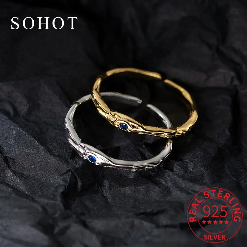 

Real 925 Sterling Silver Zircon Uneven Adjustable Ring For Charming Women Hiphop Fine Jewelry Minimalist Accessories