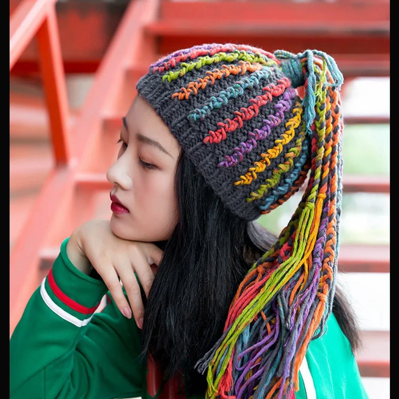 

Women's Balaclava Outdoor Travel Nepal Handmade Wool Felt Reggae Ethnic Style Knitted Hat Dirty Braid Hat Earmuffs