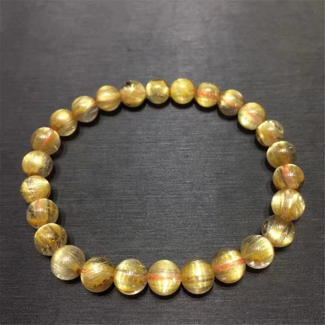 

Браслет из натурального золота с рутилированными кварцевыми бусинами, 7 мм